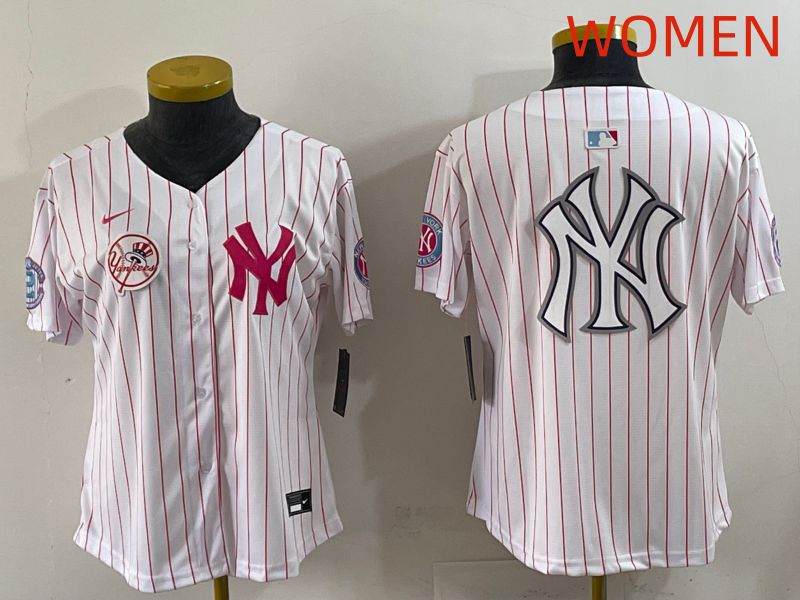 Women 2025 New York Yankees Blank White Stripe Joint Name Nike MLB Jersey style 29->women mlb jersey->Women Jersey